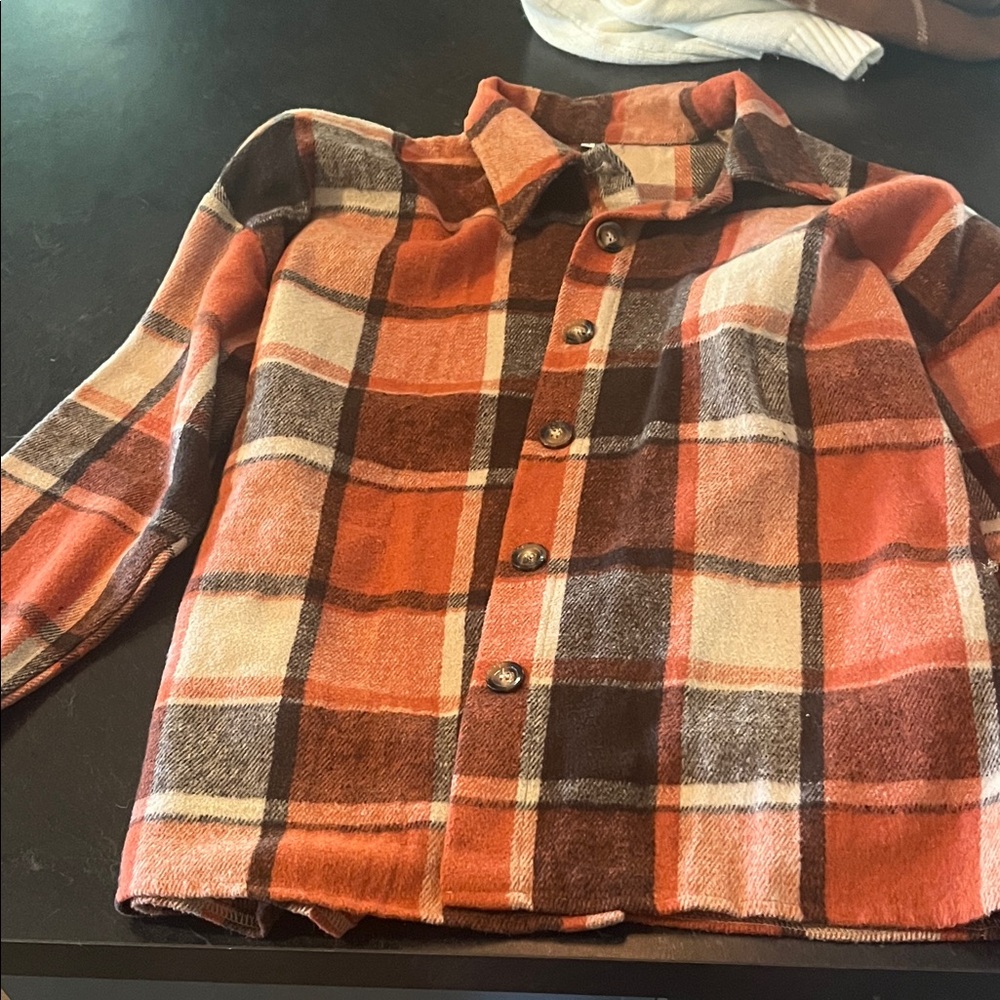 L.L. Bean Kids Plaid Shirt in Orange and Brown